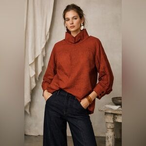 Rachel Comey Textured Rust Mock Neck Artful Minimalist Oversized Blouse Size 6